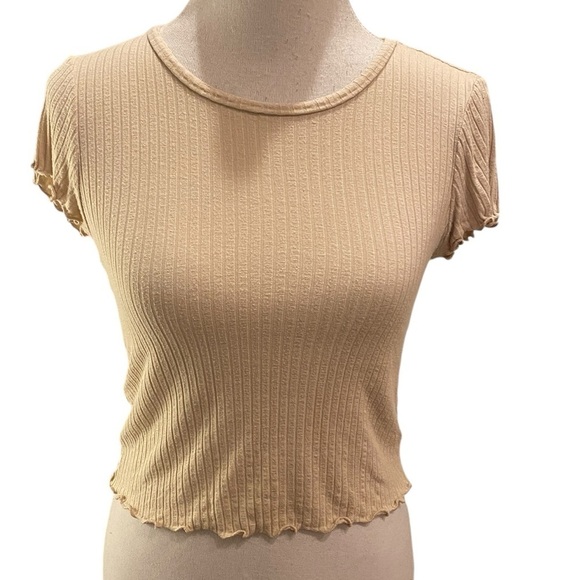 Lulus Basic Women’s Cropped Ribbed Top Lettuce Trimmed Sleeves and bottom.Y2K  S - Picture 1 of 14